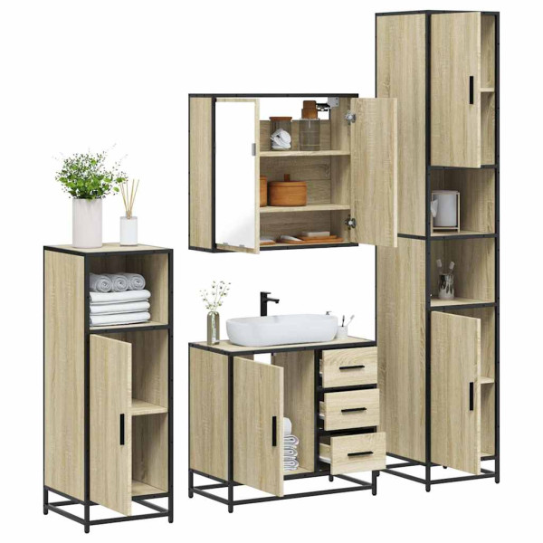 Juego de muebles de baño 4 pzas contrachapada roble sonoma Juego de muebles de baño 4 pzas contrachapada roble sonoma D