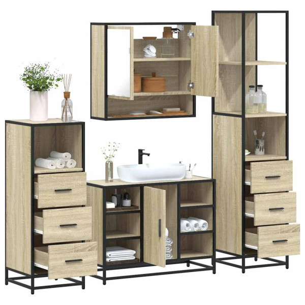 Juego de muebles de baño 4 pzas contrachapada roble sonoma Juego de muebles de baño 4 pzas contrachapada roble sonoma D