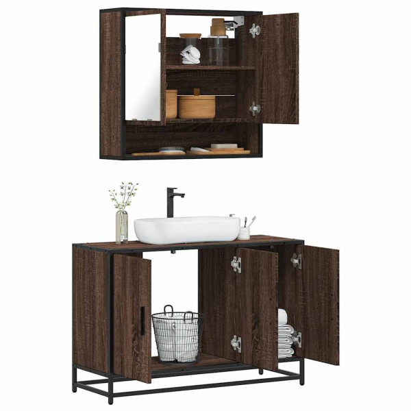 Set de muebles baño 2 pzas madera contrachapada marrón roble Set de muebles baño 2 pzas madera contrachapada marrón roble D