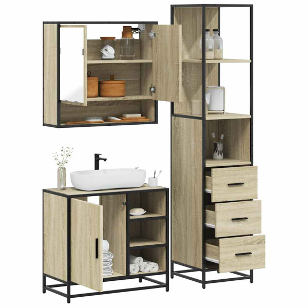 Set de muebles de baño 3 pzas madera contrachapada roble Sonoma Set de muebles de baño 3 pzas madera contrachapada roble Sonoma D