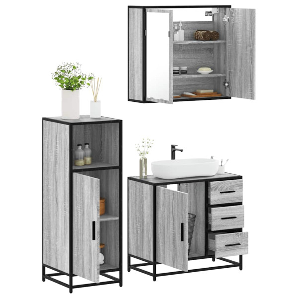 Set de muebles de baño 3 pzas madera contrachapada gris sonoma D