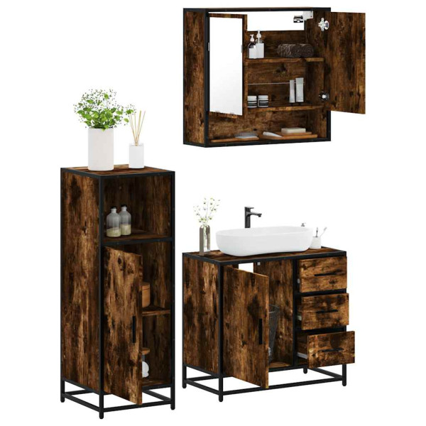 Set de muebles baño 3 pzas madera contrachapada roble ahumado D