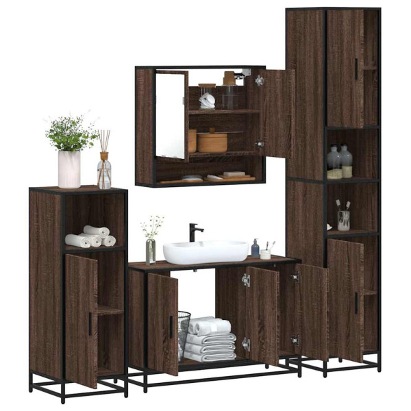 Set de muebles baño 4 pzas madera contrachapada roble marrón Set de muebles baño 4 pzas madera contrachapada roble marrón D
