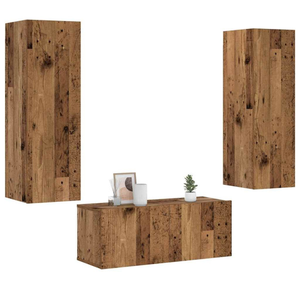 Muebles de TV de pared 3 uds madera vieja madera de ingeniería Muebles de TV de pared 3 uds madera vieja madera de ingeniería D