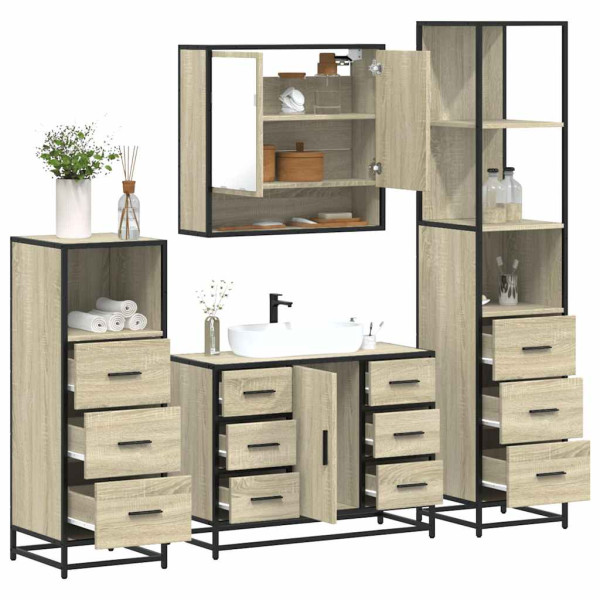 Juego de muebles de baño 4 pzas contrachapada roble sonoma Juego de muebles de baño 4 pzas contrachapada roble sonoma D