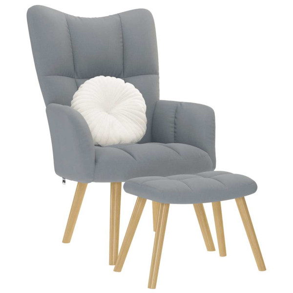Sillón de relax con taburete tela gris claro Sillón de relax con taburete tela gris claro D