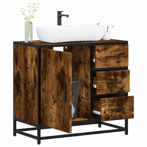 Mueble de baño para lavabo roble ahumado 65x33x60 cm Mueble de baño para lavabo roble ahumado 65x33x60 cm D