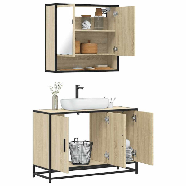 Set de muebles de baño 2 pzas madera contrachapada roble Sonoma Set de muebles de baño 2 pzas madera contrachapada roble Sonoma D