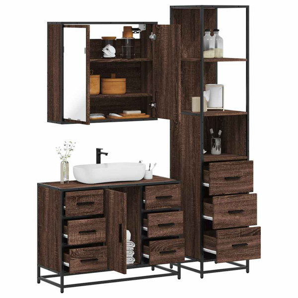 Set de muebles baño 3 pzas madera contrachapada roble marrón Set de muebles baño 3 pzas madera contrachapada roble marrón D