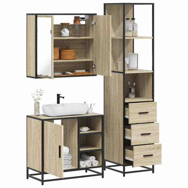 Set de muebles de baño 3 pzas madera contrachapada roble Sonoma Set de muebles de baño 3 pzas madera contrachapada roble Sonoma D