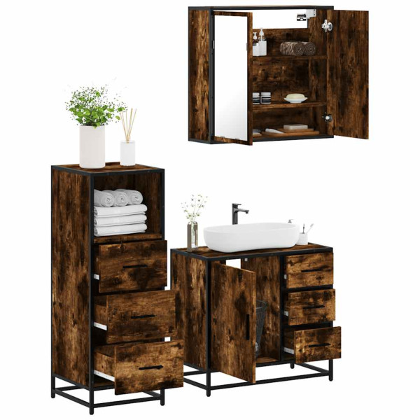 Set de muebles baño 3 pzas madera contrachapada roble ahumado D