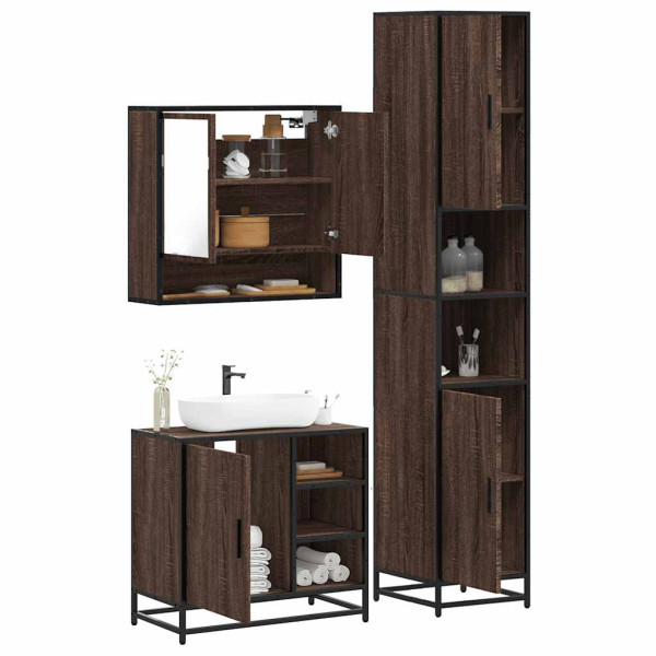 Set de muebles baño 3 pzas madera contrachapada roble marrón D