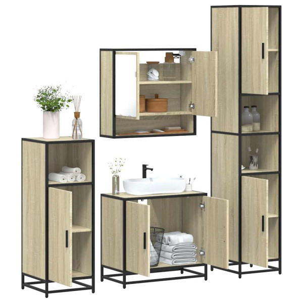 Juego de muebles de baño 4 pzas contrachapada roble sonoma Juego de muebles de baño 4 pzas contrachapada roble sonoma D