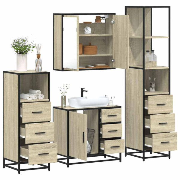 Juego de muebles de baño 4 pzas contrachapada roble sonoma Juego de muebles de baño 4 pzas contrachapada roble sonoma D