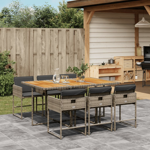 Set comedor jardín 7 pzas y cojines ratán sintético gris Set comedor jardín 7 pzas y cojines ratán sintético gris D