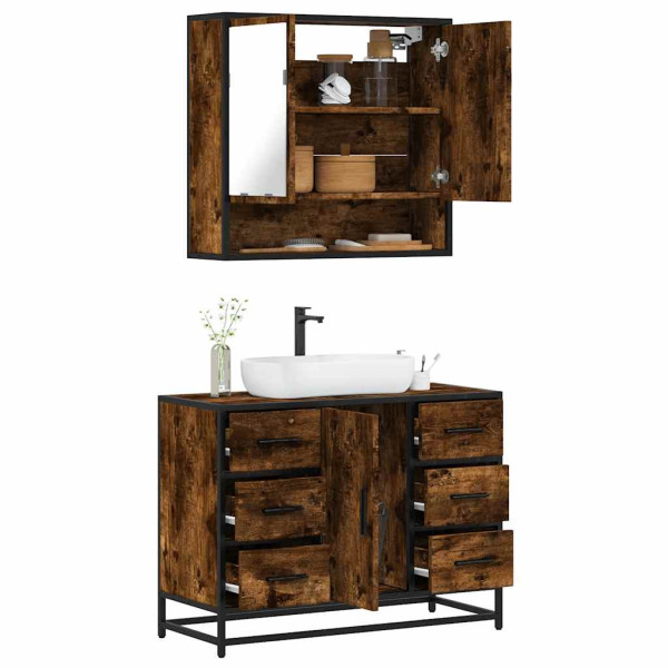 Set de muebles baño 2 pzas madera contrachapada roble ahumado Set de muebles baño 2 pzas madera contrachapada roble ahumado D
