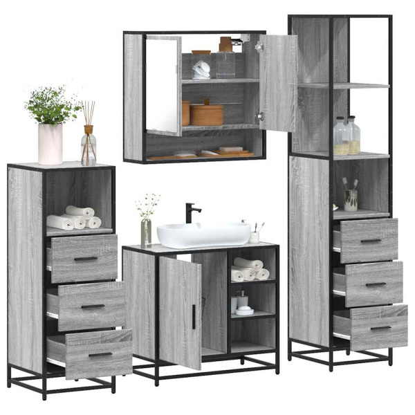 Set de muebles de baño 4 pzas madera contrachapada gris sonoma Set de muebles de baño 4 pzas madera contrachapada gris sonoma D