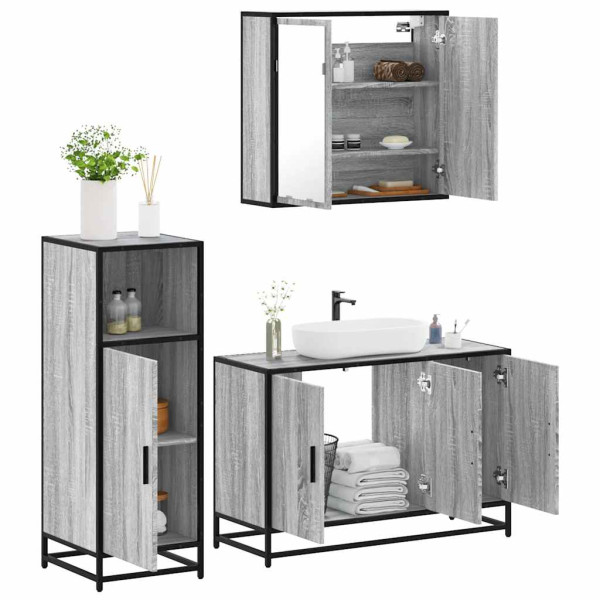 Set de muebles de baño 3 pzas madera contrachapada gris sonoma D
