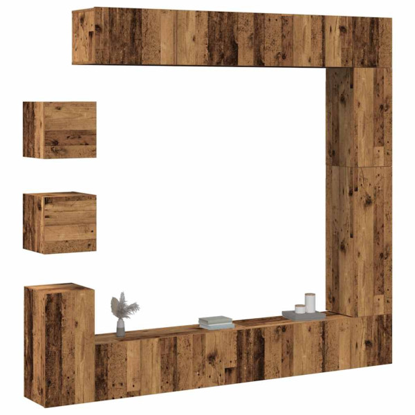 Conjunto de mueble de TV 9 piezas montado la pared madera vieja Conjunto de mueble de TV 9 piezas montado la pared madera vieja D