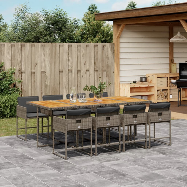 Set comedor jardín 9 pzas y cojines ratán sintético gris Set comedor jardín 9 pzas y cojines ratán sintético gris D
