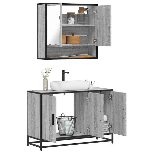 Set de muebles de baño 2 pzas madera contrachapada gris sonoma Set de muebles de baño 2 pzas madera contrachapada gris sonoma D