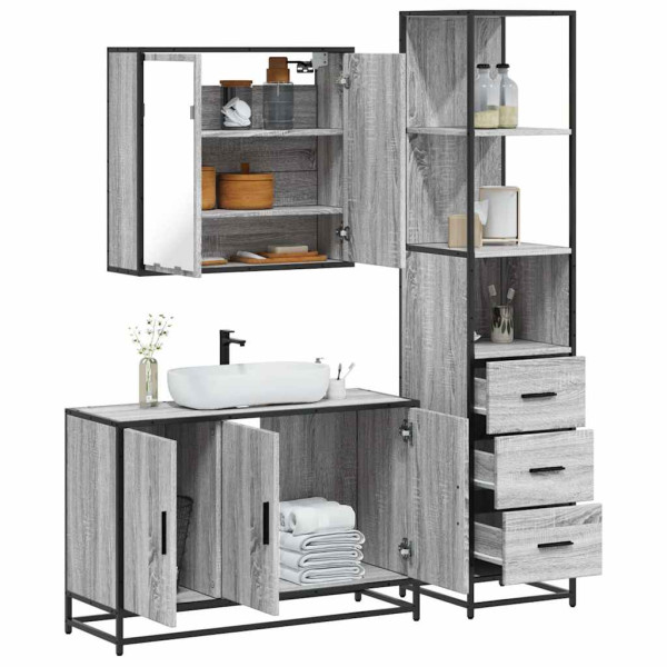 Set de muebles de baño 3 pzas madera contrachapada gris sonoma Set de muebles de baño 3 pzas madera contrachapada gris sonoma D