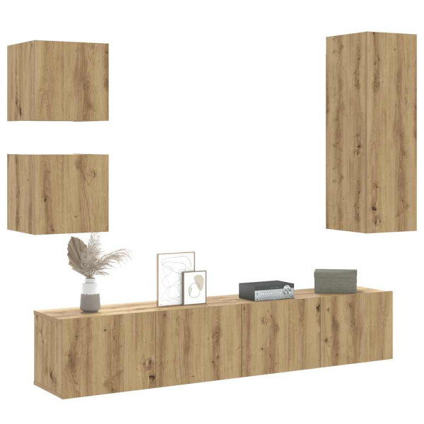 Mueble para TV de pared madera contrachapada artesanal 5 piezas Mueble para TV de pared madera contrachapada artesanal 5 piezas D