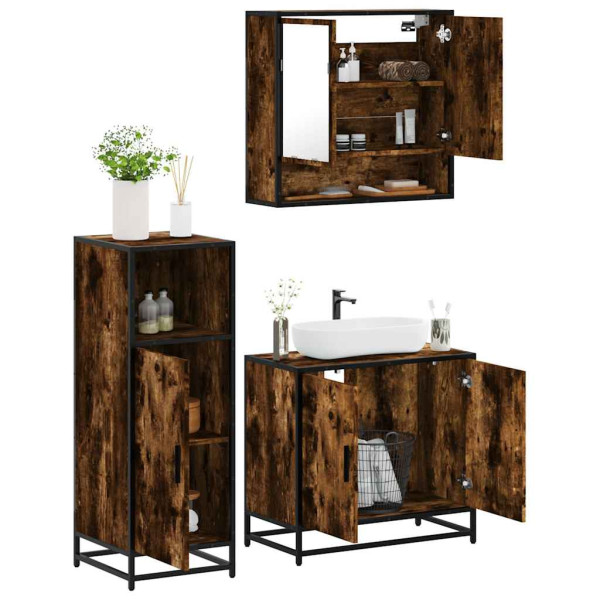Set de muebles baño 3 pzas madera contrachapada roble ahumado D