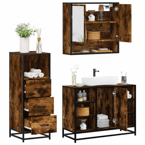 Set de muebles baño 3 pzas madera contrachapada roble ahumado D