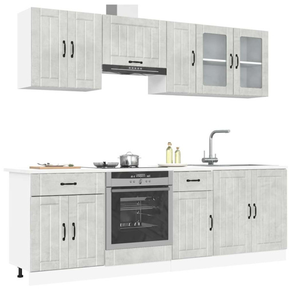 Mueble cocina Kalmar gris hormigón 8 pzas madera contrachapada Mueble cocina Kalmar gris hormigón 8 pzas madera contrachapada D
