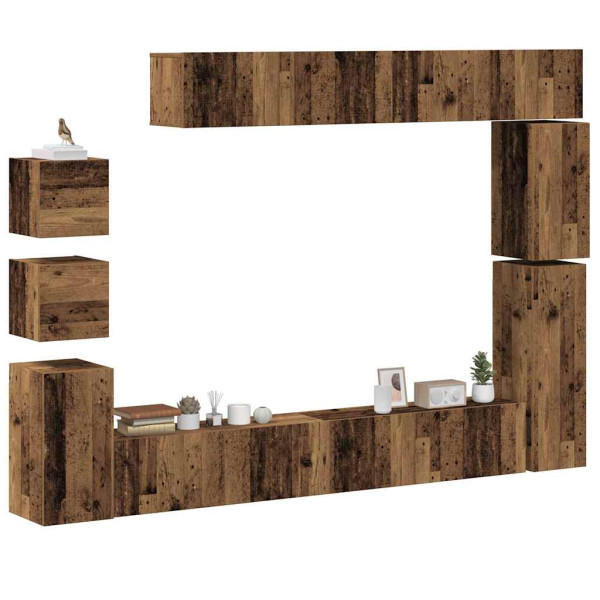 Conjunto de mueble de TV 9 piezas montado la pared madera vieja Conjunto de mueble de TV 9 piezas montado la pared madera vieja D