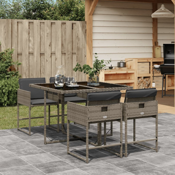 Set comedor de jardín 5 piezas con cojines ratán sintético gris Set comedor de jardín 5 piezas con cojines ratán sintético gris D