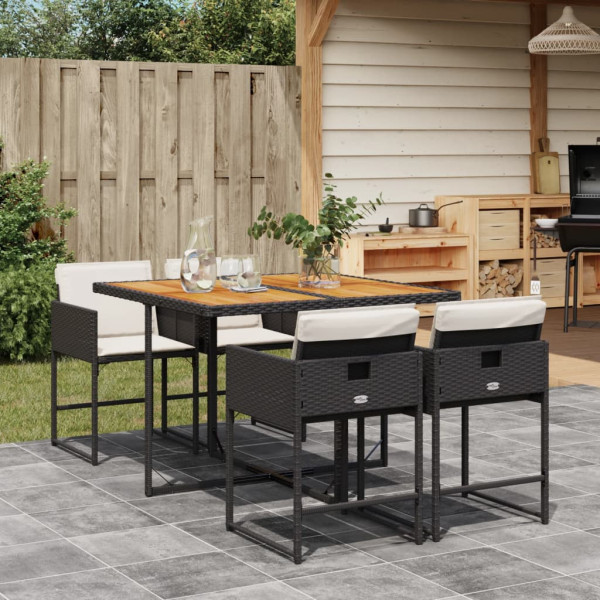Set de muebles jardín 5 pzas con cojines ratán sintético negro Set de muebles jardín 5 pzas con cojines ratán sintético negro D