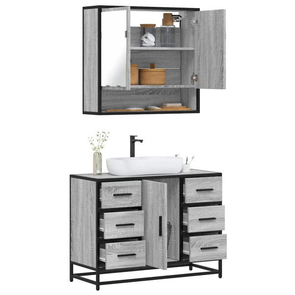 Set de muebles de baño 2 pzas madera contrachapada gris sonoma Set de muebles de baño 2 pzas madera contrachapada gris sonoma D