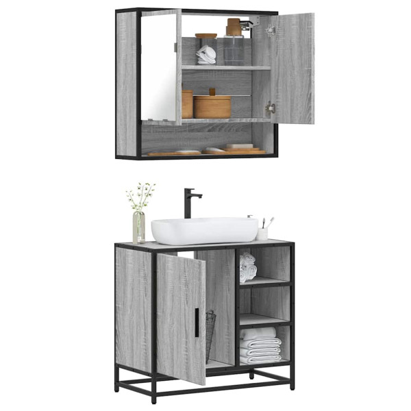 Set de muebles de baño 2 pzas madera contrachapada gris sonoma Set de muebles de baño 2 pzas madera contrachapada gris sonoma D