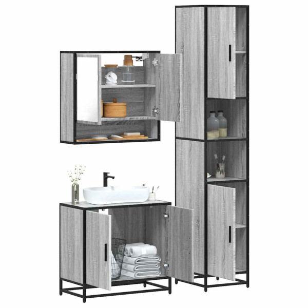 Set de muebles de baño 3 pzas madera contrachapada gris sonoma D