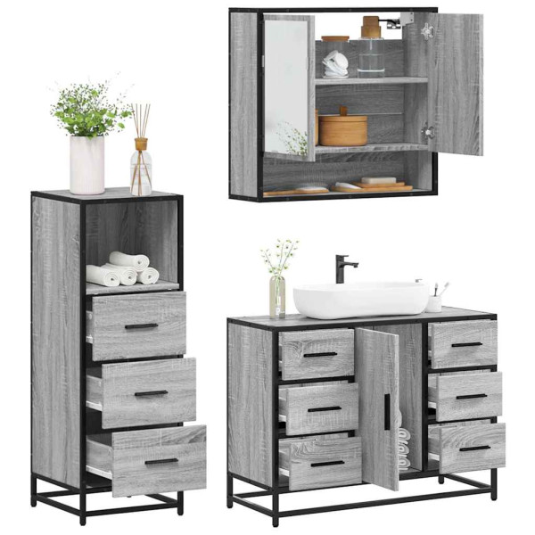 Set de muebles de baño 3 pzas madera contrachapada gris sonoma D