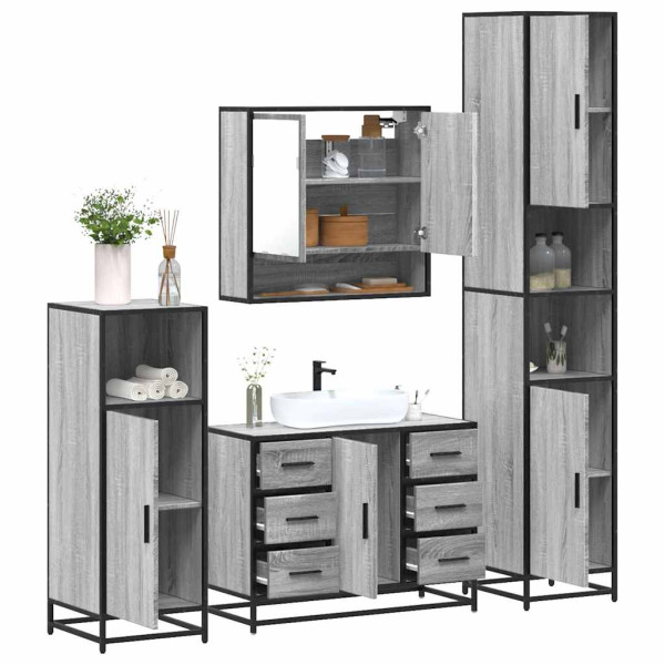 Set de muebles de baño 4 pzas madera contrachapada gris sonoma Set de muebles de baño 4 pzas madera contrachapada gris sonoma D