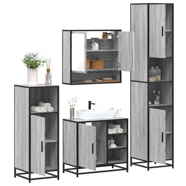 Set de muebles de baño 4 pzas madera contrachapada gris sonoma Set de muebles de baño 4 pzas madera contrachapada gris sonoma D