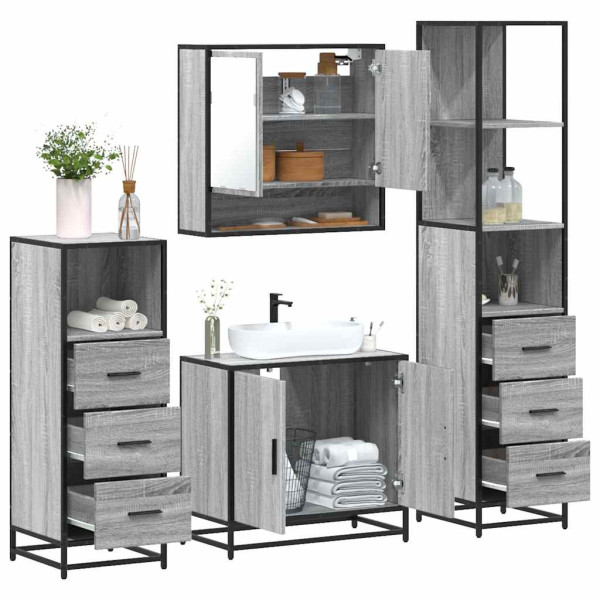 Set de muebles de baño 4 pzas madera contrachapada gris sonoma Set de muebles de baño 4 pzas madera contrachapada gris sonoma D