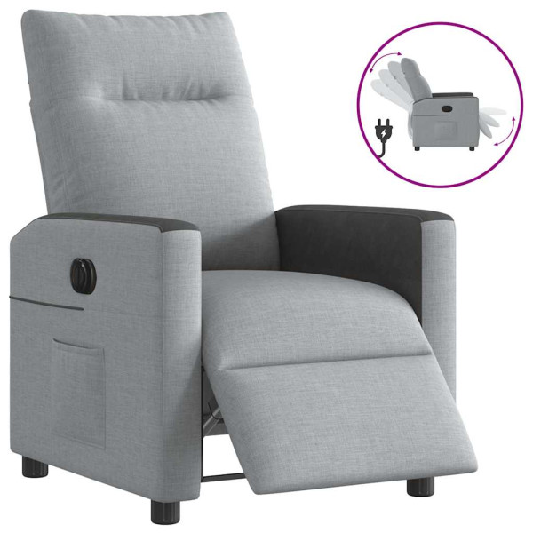 Sillón reclinable eléctrico tela gris claro Sillón reclinable eléctrico tela gris claro D
