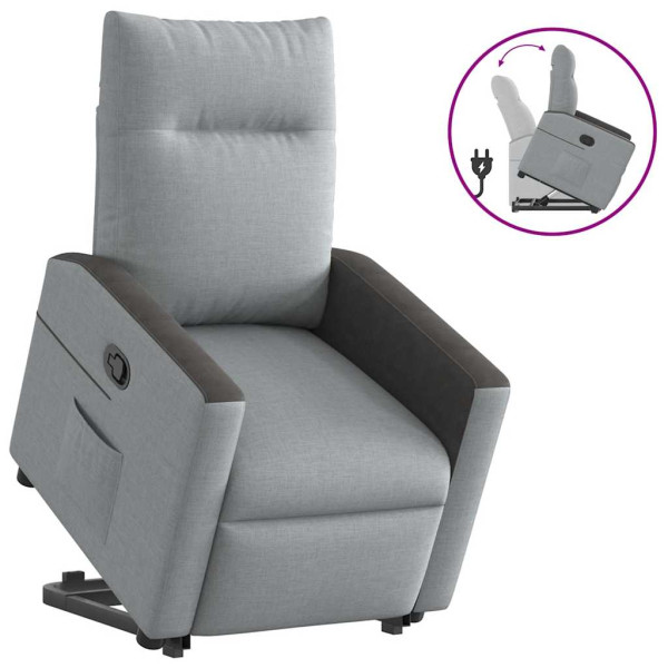 Sillón reclinable elevable de tela gris claro D