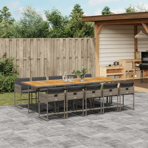Set de comedor de jardín 11 pzas y cojines ratán sintético gris Set de comedor de jardín 11 pzas y cojines ratán sintético gris D