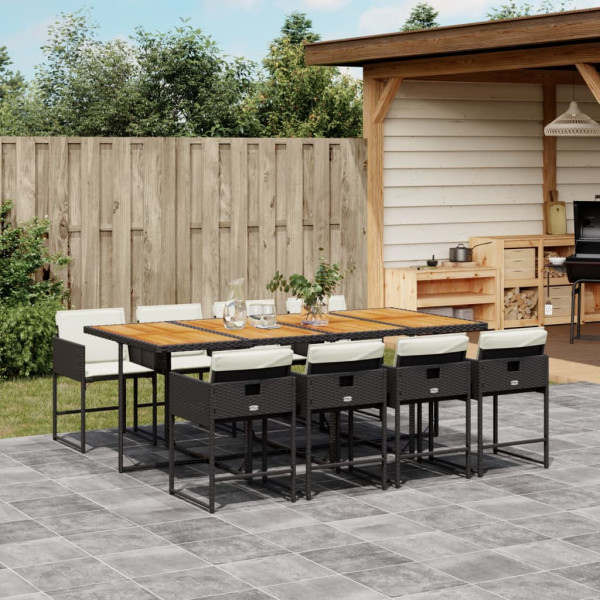 Set de comedor de jardín 9 pzas y cojines ratán sintético negro Set de comedor de jardín 9 pzas y cojines ratán sintético negro D