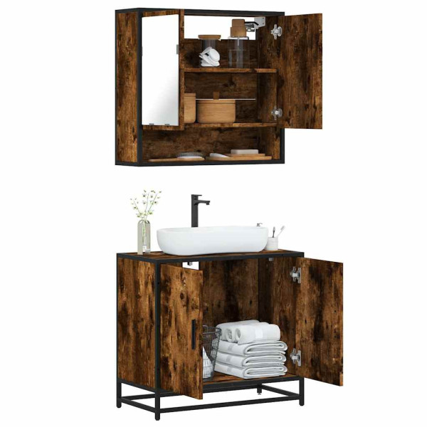 Set de muebles baño 2 pzas madera contrachapada roble ahumado Set de muebles baño 2 pzas madera contrachapada roble ahumado D