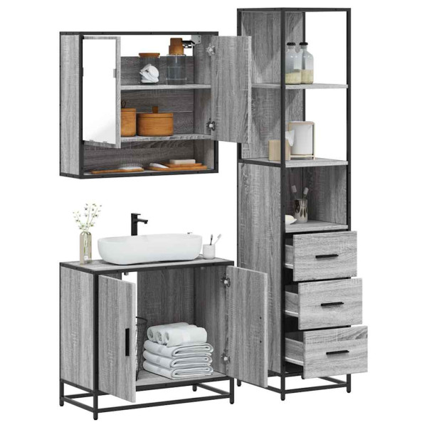 Set de muebles de baño 3 pzas madera contrachapada gris sonoma Set de muebles de baño 3 pzas madera contrachapada gris sonoma D