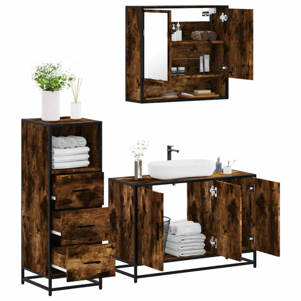 Set de muebles baño 3 pzas madera contrachapada roble ahumado D