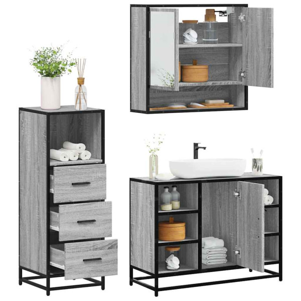 Set de muebles de baño 3 pzas madera contrachapada gris sonoma D