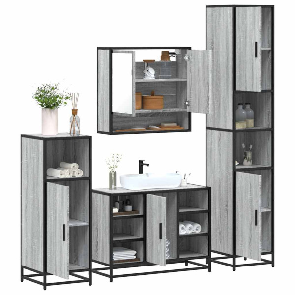 Set de muebles de baño 4 pzas madera contrachapada gris sonoma Set de muebles de baño 4 pzas madera contrachapada gris sonoma D