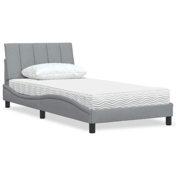 Cama con colchón tela gris claro 100x200 cm Cama con colchón tela gris claro 100x200 cm D
